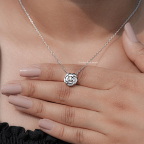 Round Lab Diamond Floral Solitaire Pendant