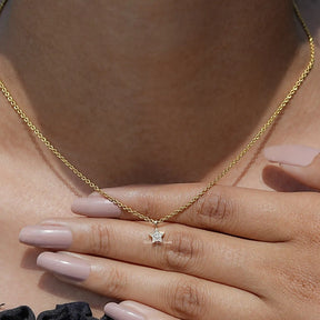Neck's View of  Round Cut Diamond Pave Set Pendant In Yellow Gold