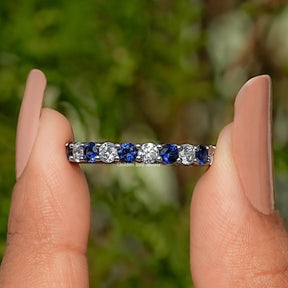 Round Shape Blue Gemstone Eternity Wedding Band