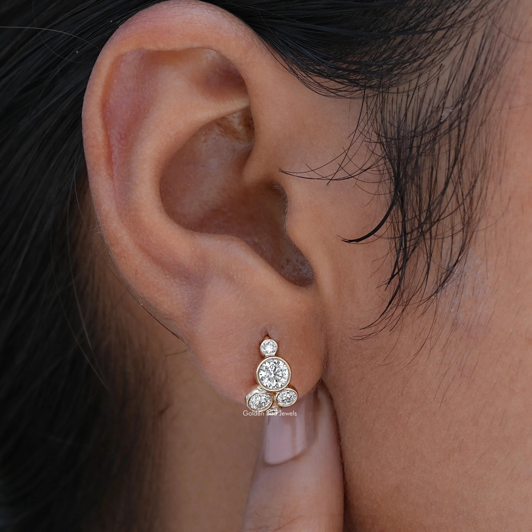 [Round Cut Lab Diamond Bezel Setting Earrings]-[Golden Bird Jewels]