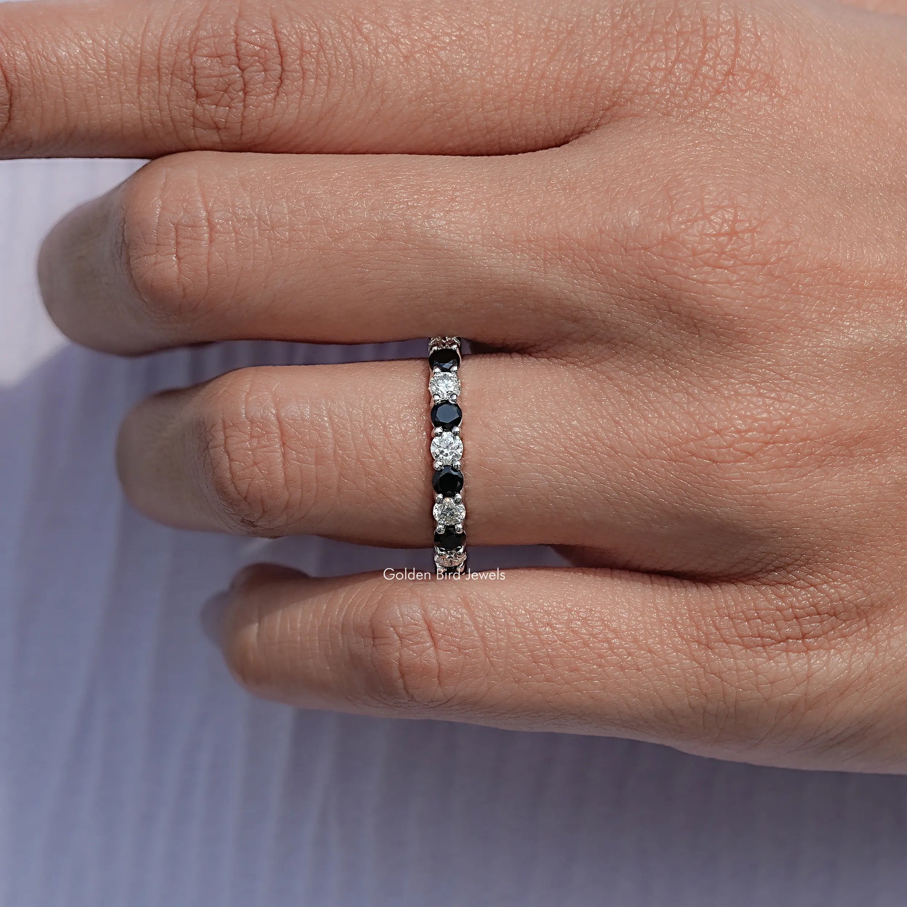 Round Moissanite And Gemstone Eternity Band