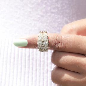 In finger front View of Moissanite Round Cut Cluster Wedding Band