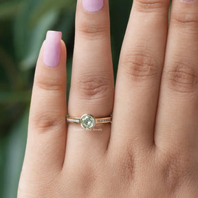 [Mint green round cut moissanite engagement ring]-[Golden Bird Jewels]