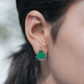 Green Antique Cut Gemstone Stud Earrings