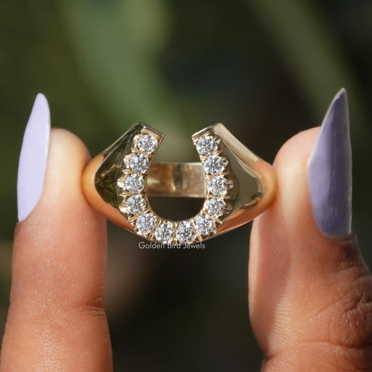 View of Horseshoe cut moissanite Engagement Ring