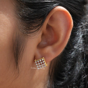 Round Shaped Moissanite Square Stud Earrings