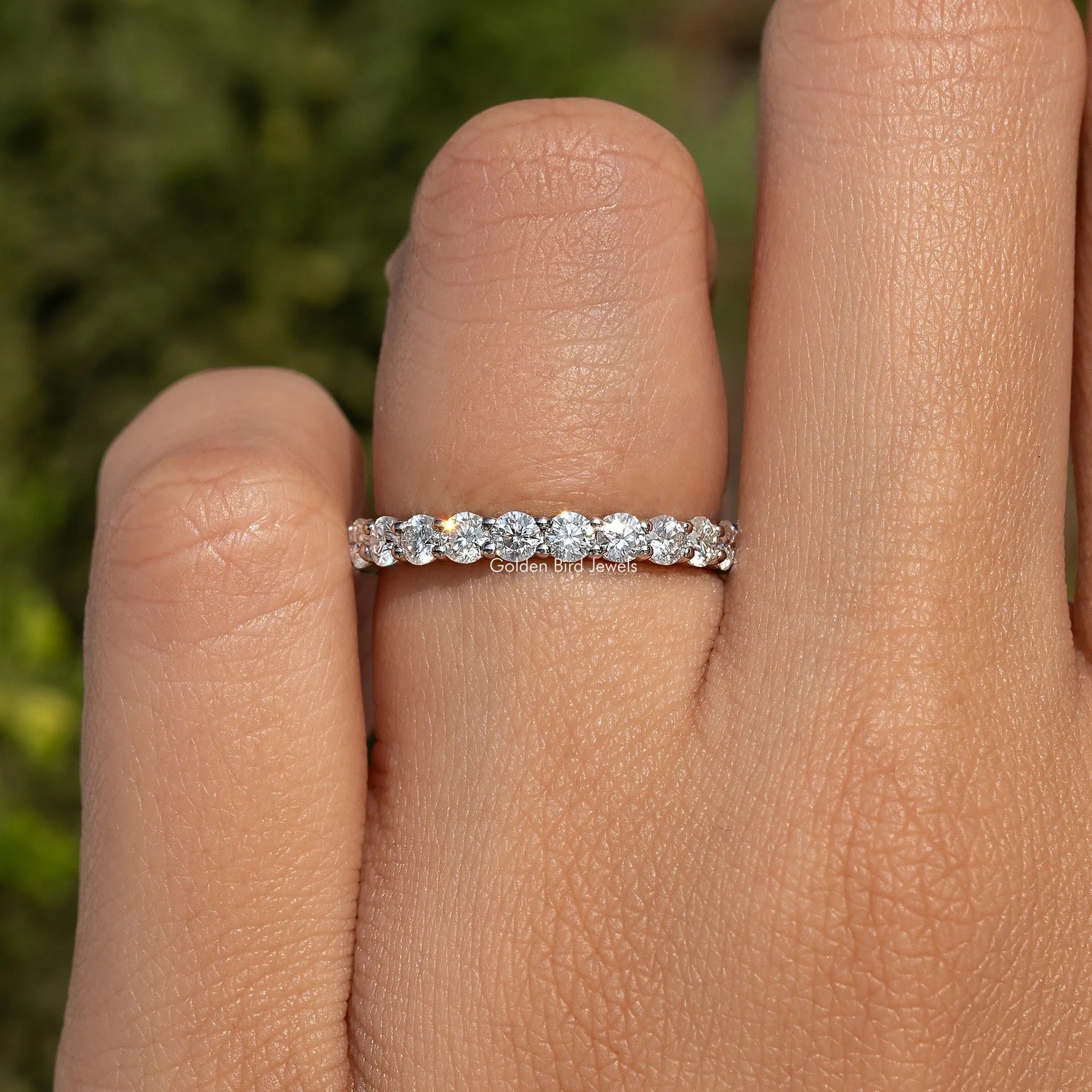 Round Cut Moissanite Three Quarter Eternity Wedding Band