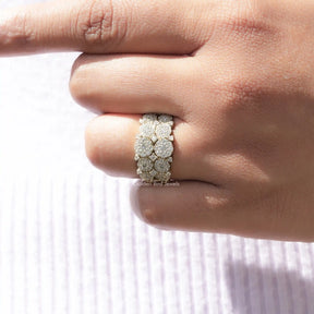 Detailed View Of Round Cut Moissanite Wedding Ring In Yellow Gold