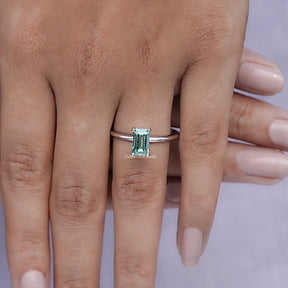 Green Emerald Cut Moissanite Solitaire Ring