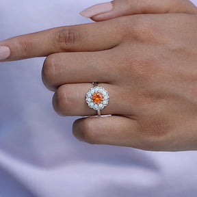 Close-Up View of Sunstone Round Cut Engagement Ring In White Gold