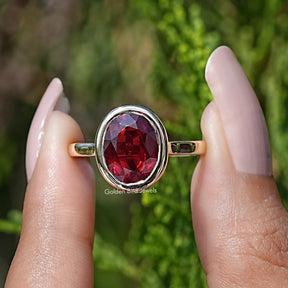 Ruby Red Oval Lab Gemstone Solitaire Ring
