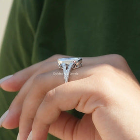 Side View of Old Mine Oval Cut Engageemnt Ring In finger