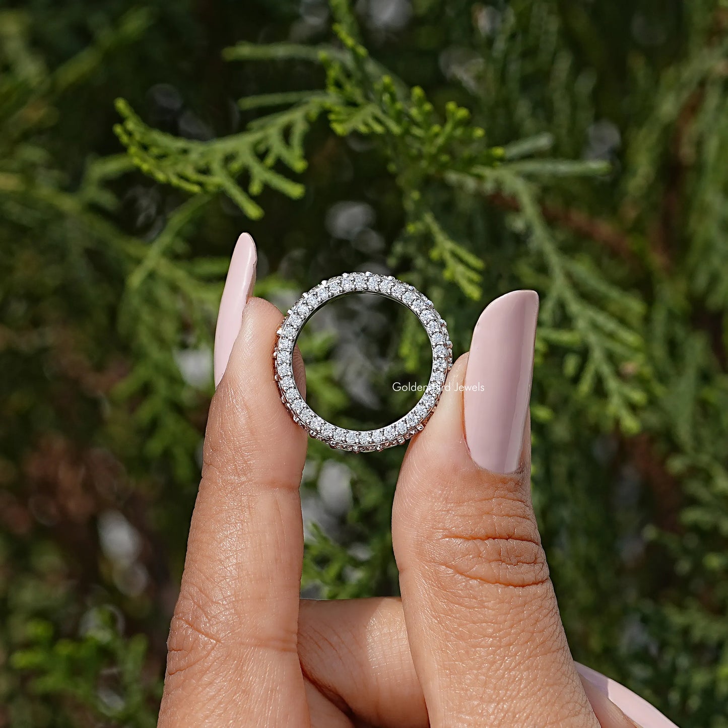 Round Cut Pave Set Moissanite Eternity Band
