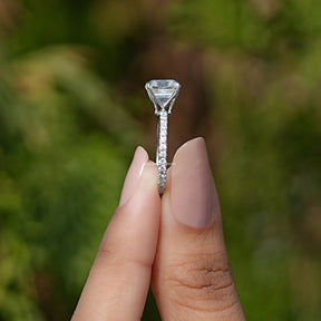 Asscher Cut Solitaire Moissanite Accent Ring