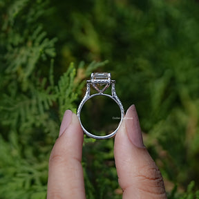 Emerald Moissanite Halo Engagement Ring