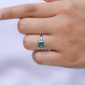 Elongated Cushion Moissanite Hidden Halo Ring