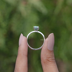 Green Emerald Cut Moissanite Solitaire Ring