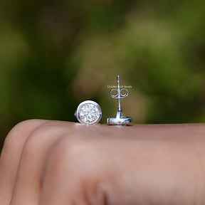 Lab Diamond Round Cut Bezel Set Stud Earrings