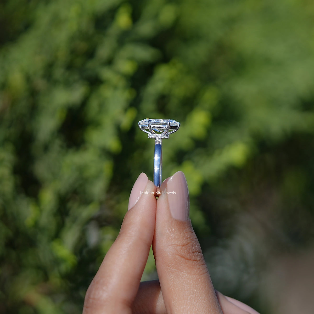 Marquise Cut Moissanite Hidden Halo Wedding Ring