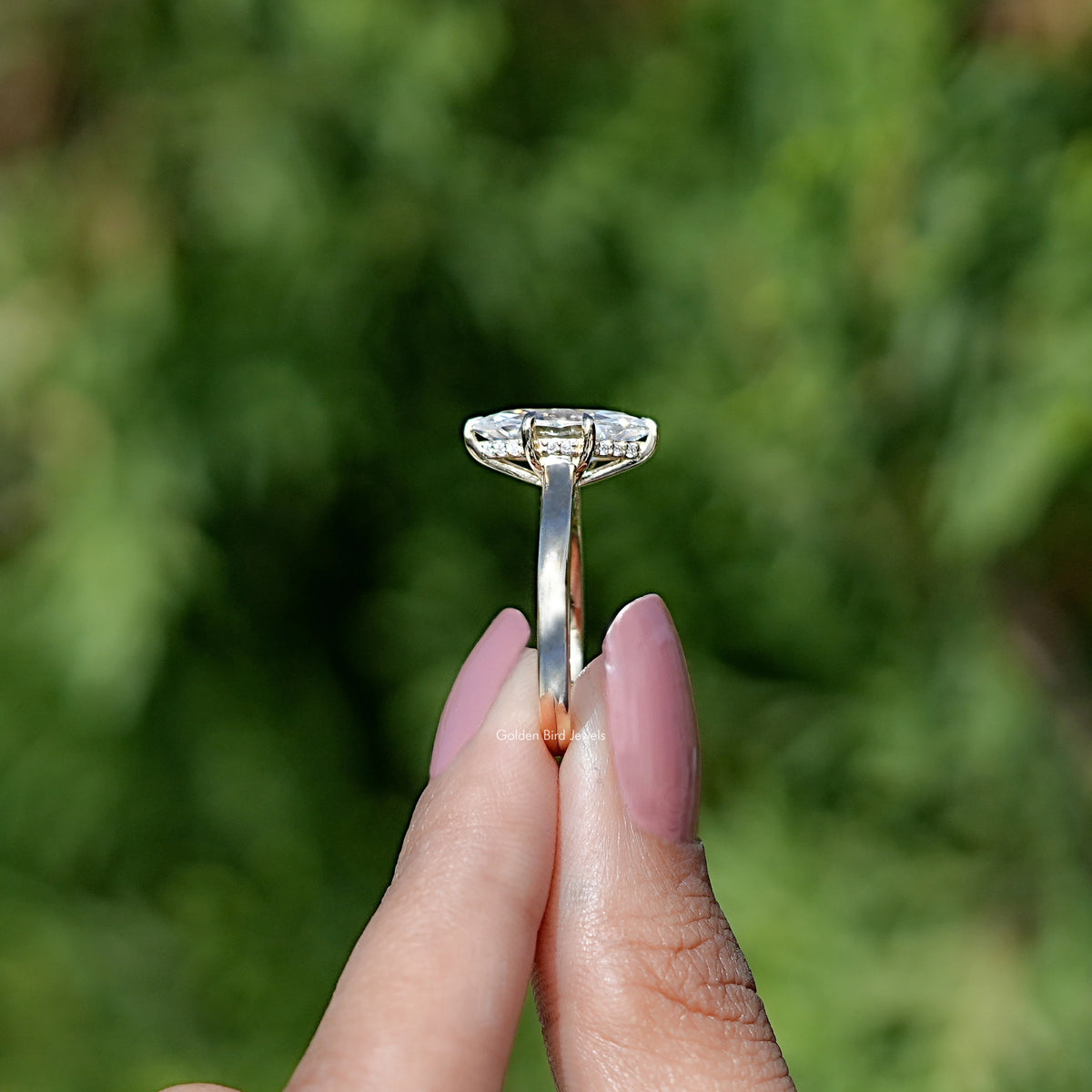 Marquise Moissanite Hidden Halo Bridge Accent Ring