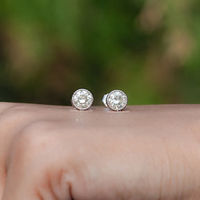 Milgrain Old European Round Moissanite Stud Earrings