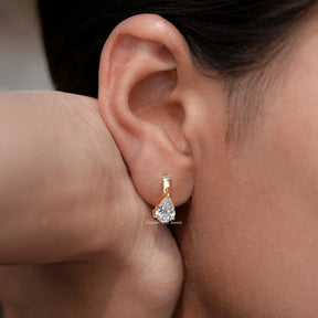 Pear Cut Lab Diamond Solitaire Huggie Hoop Earrings