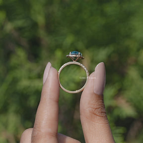 Step Cut Oval Moissanite Halo Accent Ring