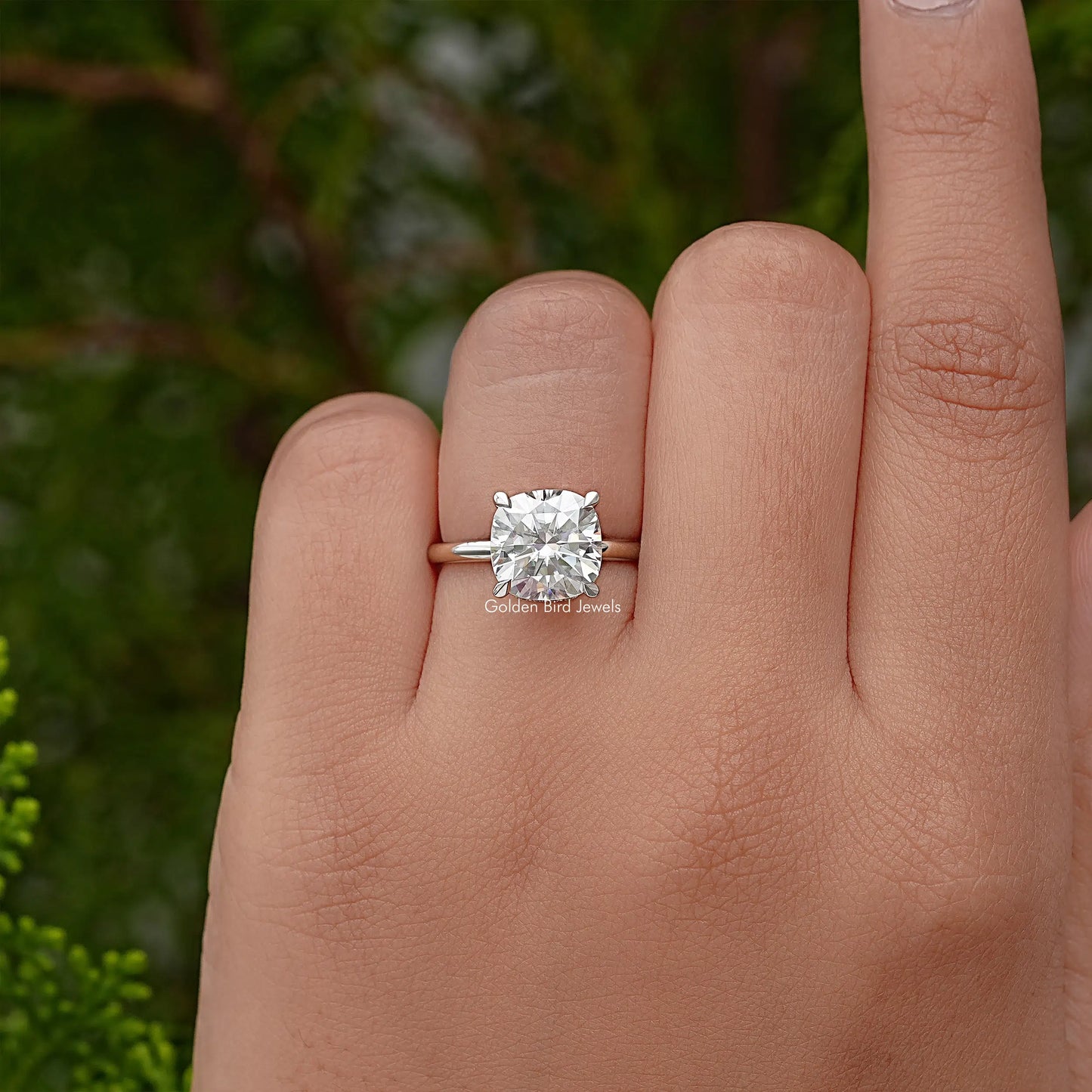 Cushion Cut Moissanite Solitaire Engagement Ring