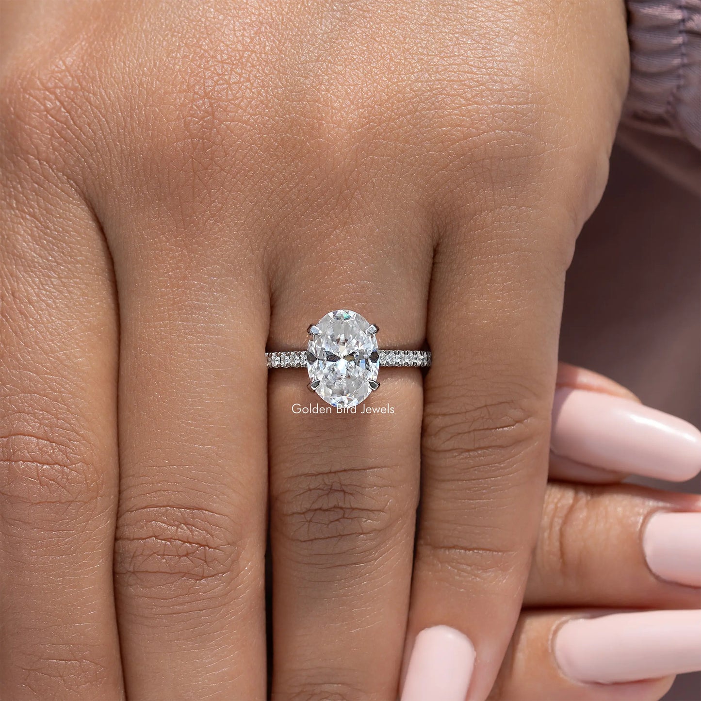 Oval Cut Moissanite Hidden Halo Engagement Ring