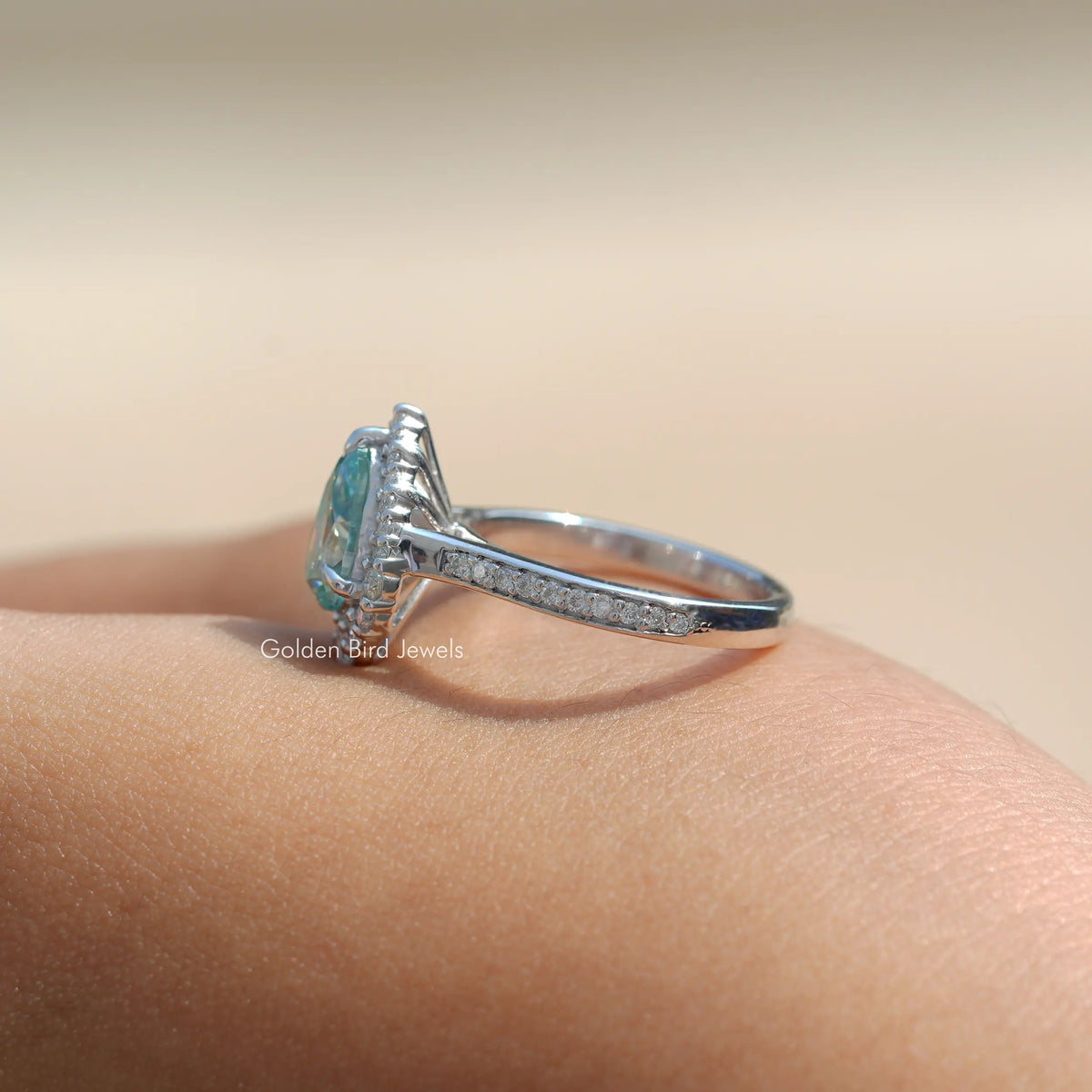 Pear Cut Moissanite Halo Solitaire Accent Ring