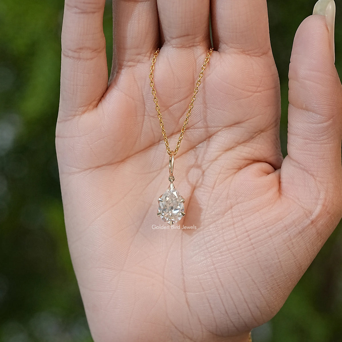 Old Mine Pear Cut Moissanite Solitaire Pendant