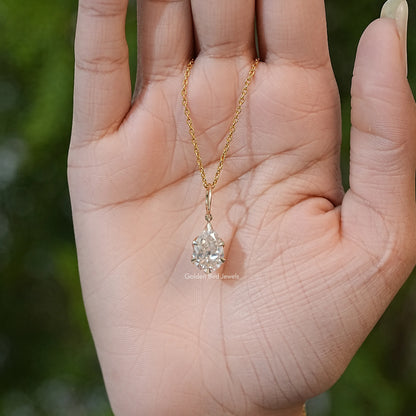 Old Mine Pear Cut Moissanite Solitaire Pendant