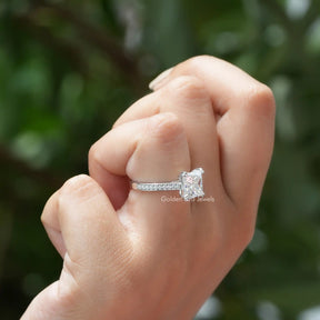 [Moissanite solitaire princess cut ring with accent stones]-[Golden Bird  Jewels]