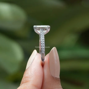 side view of solitaire moissanite princess cut ring 