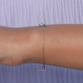 Side view of lab cushion Cut Bracelet In white Gold