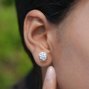 Lab Diamond Round Cut Bezel Set Stud Earrings