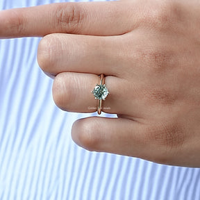 Front View of Portuguese Solitaire Cut Moissanite Ring In Yellow Gold