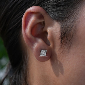 In Ear View Of diamond Stud Earrings in four prongs setting