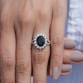 Split Shank Oval Sapphire Gemstone Halo Ring