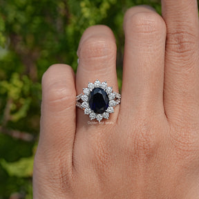 Split Shank Oval Sapphire Gemstone Halo Ring