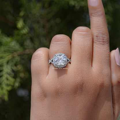 Square Cushion Lab Diamond Halo Twisted Engagement Ring