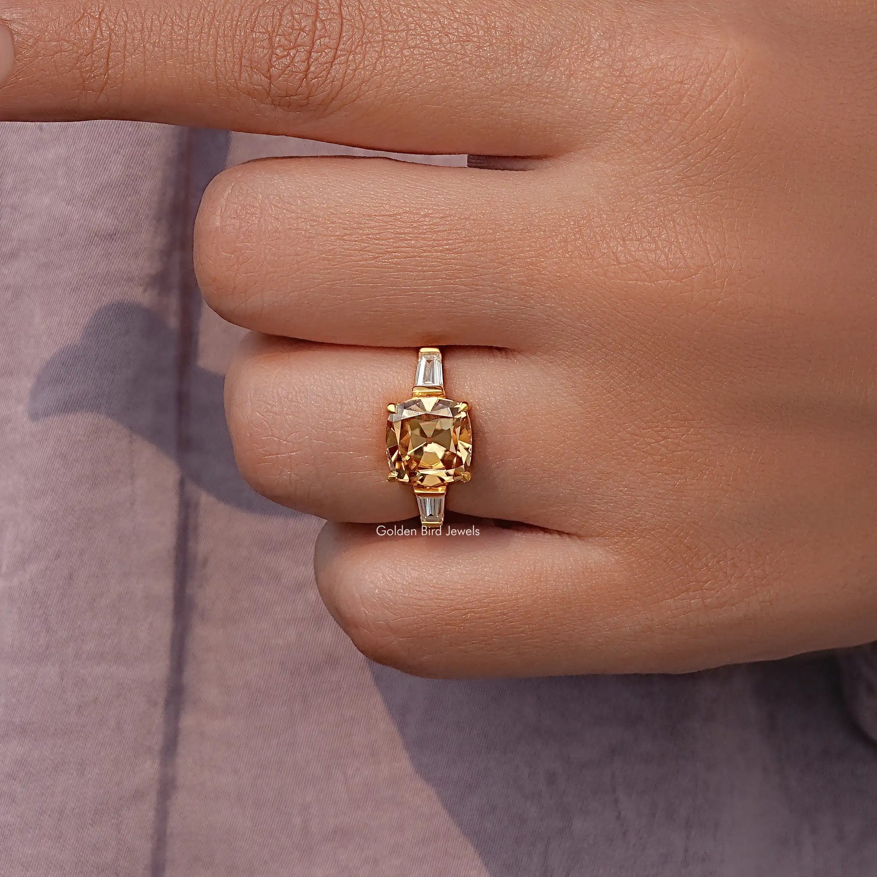 Old Mine Square Cushion Cut 3 Stone Engagement Ring