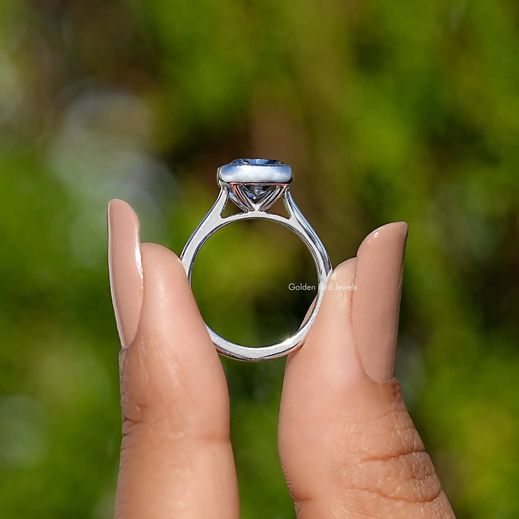 Bezel Set Square Cushion Moissanite Solitaire Ring