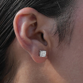 Close view of old  mine square cut diamond  stud earrings  