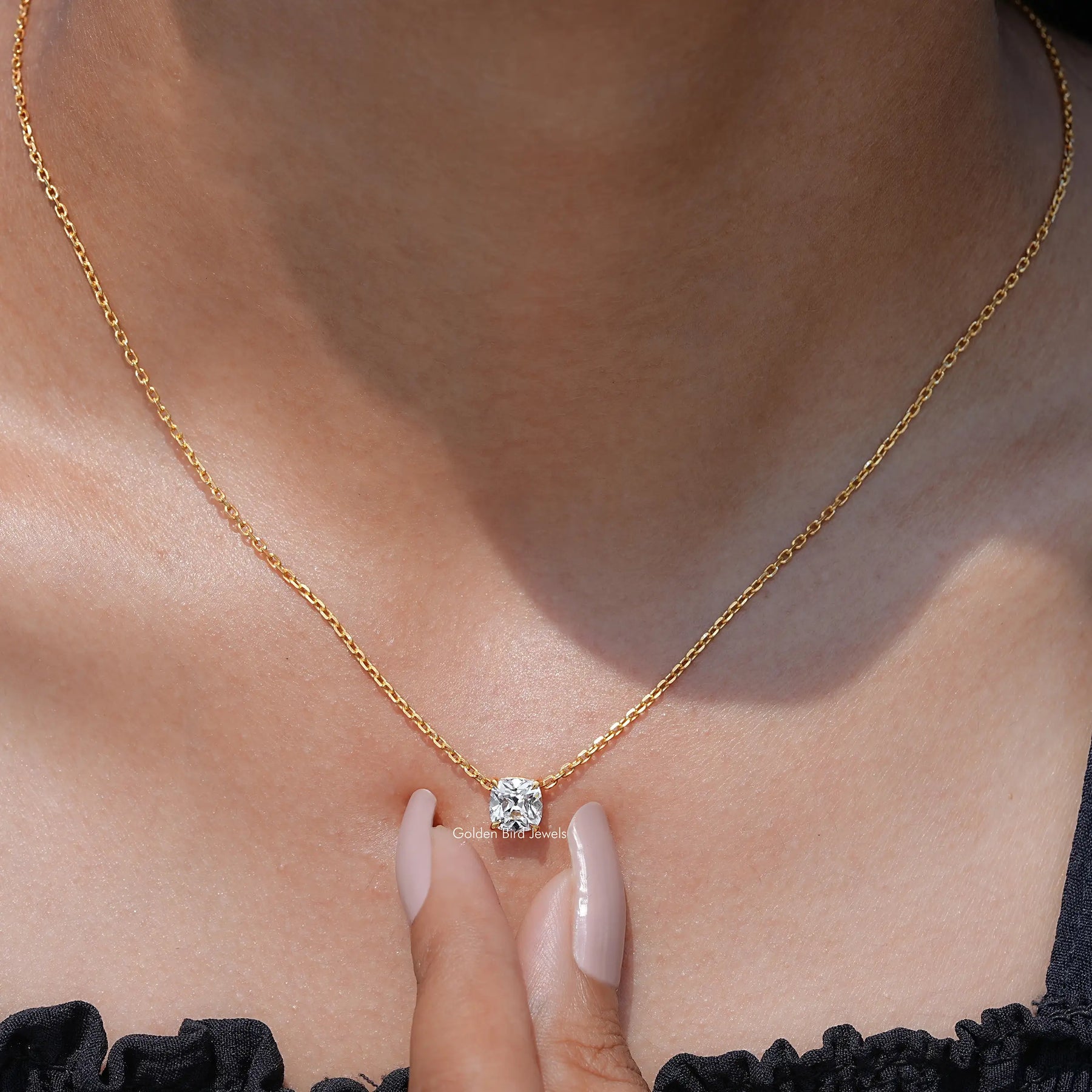 [Old Mine Cushion Cut Lab Grown Pendant]-[Golden Bird Jewels]