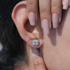 Square Old Mine Cushion Diamond Halo Stud Earrings
