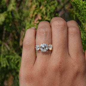 Square Old Mine Cushion Diamond Three Stone Ring