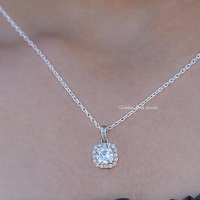 Square Old Mine Cushion Lab Diamond Halo Pendant