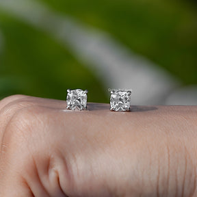 In Hand View Of old mine Cut Diamond Stud Earring