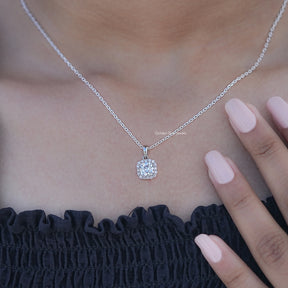 Square Old Mine Cushion Lab Diamond Halo Pendant